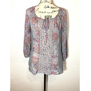Cynthia Rowley Peasant Blouse Tie Front Floral